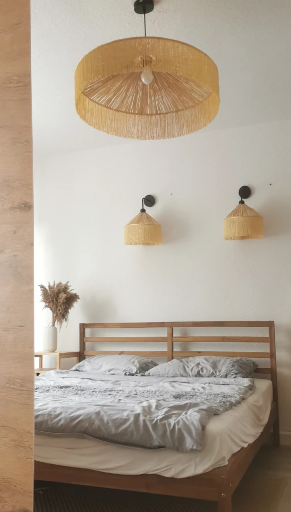 Lampa żyrandol boho -  abażur rafia
