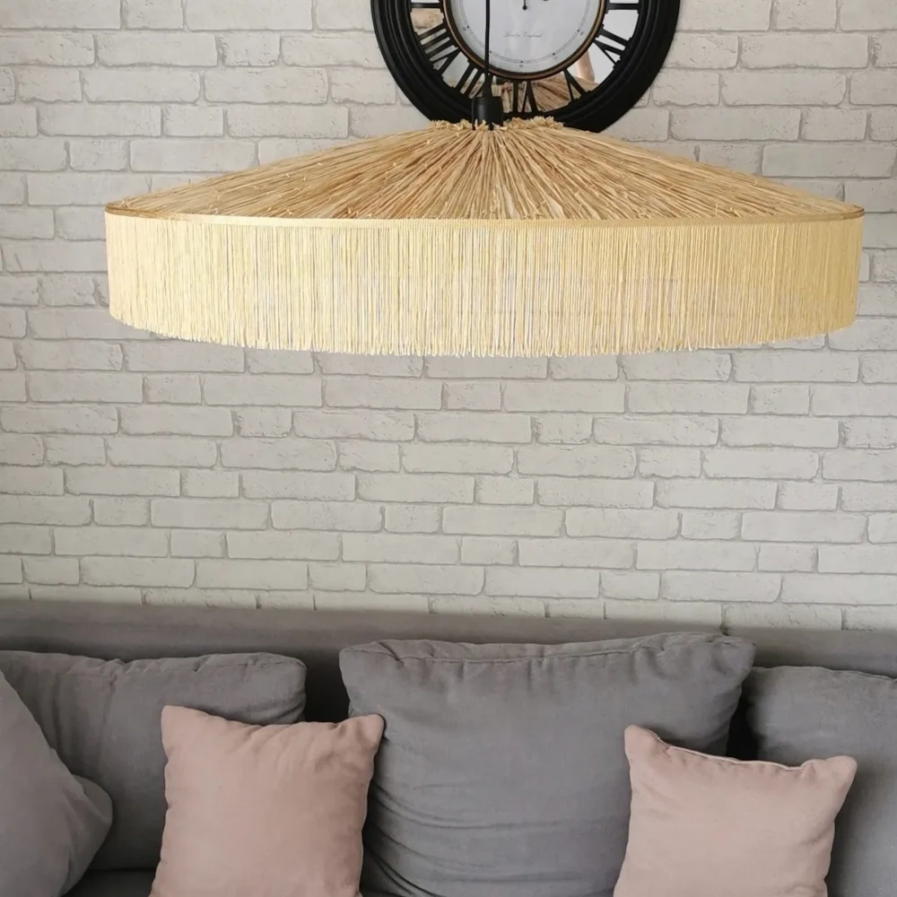 Lampa żyrandol boho -  abażur rafia