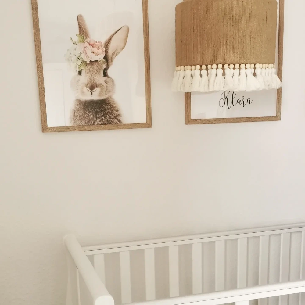 Lampa boho - abażur juta, chwosty, koraliki