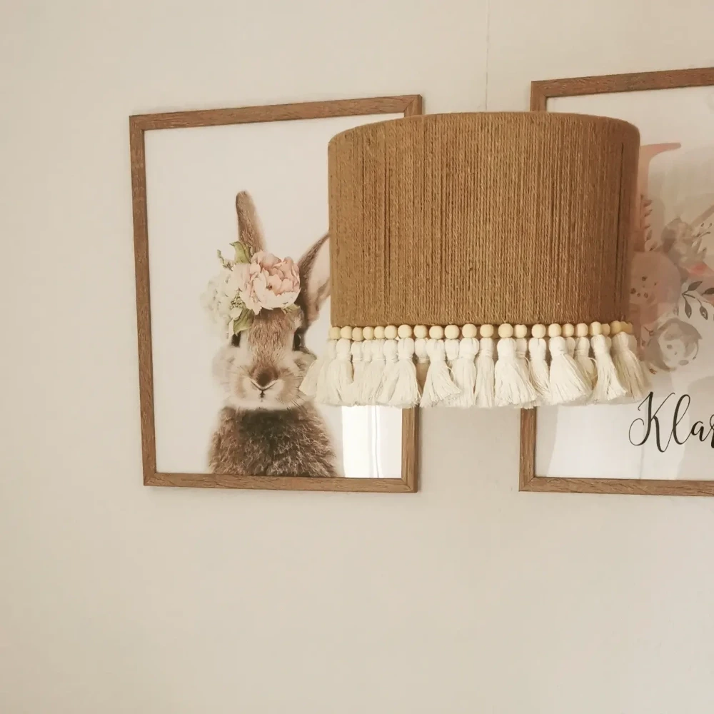 Lampa boho - abażur juta, chwosty, koraliki