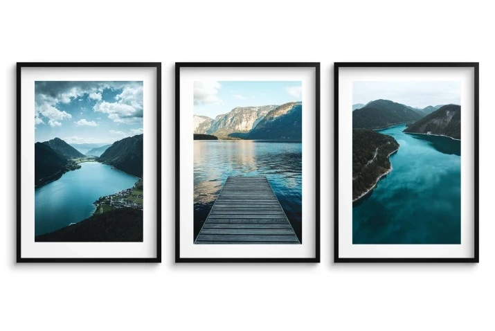 Zestaw trzech plakatów plakaty bez ramek  jeziora góry
