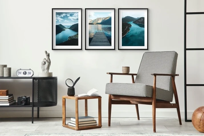 Zestaw trzech plakatów plakaty bez ramek  jeziora góry