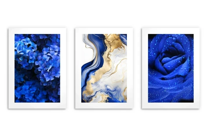 Zestaw trzech plakatów plakaty bez ramek niebieska abstrakcja