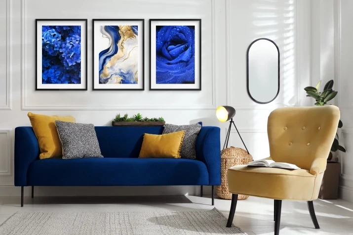 Zestaw trzech plakatów plakaty bez ramek niebieska abstrakcja