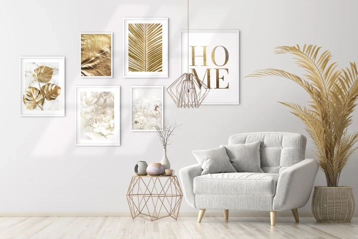 Zestaw plakatów 6 szt, złote liście, Home