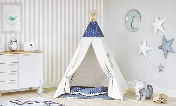 Tipi Namiot z matą i poduszkami gwiazdki Granatowy