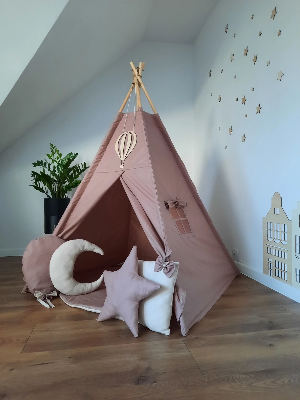 Tipi Namiot z matą i poduszkami  kawowy róż