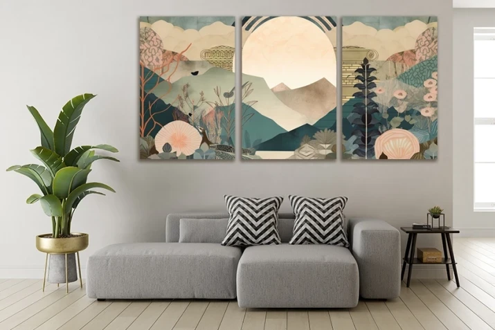 Obraz na płótnie canvas tryptyk grafika krajobraz