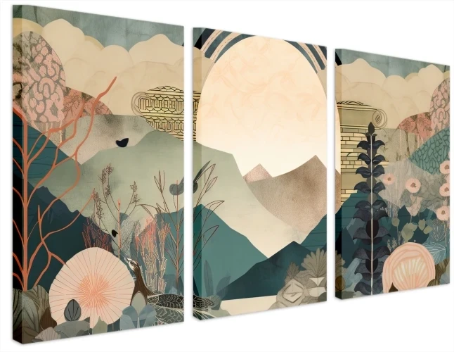 Obraz na płótnie canvas tryptyk grafika krajobraz