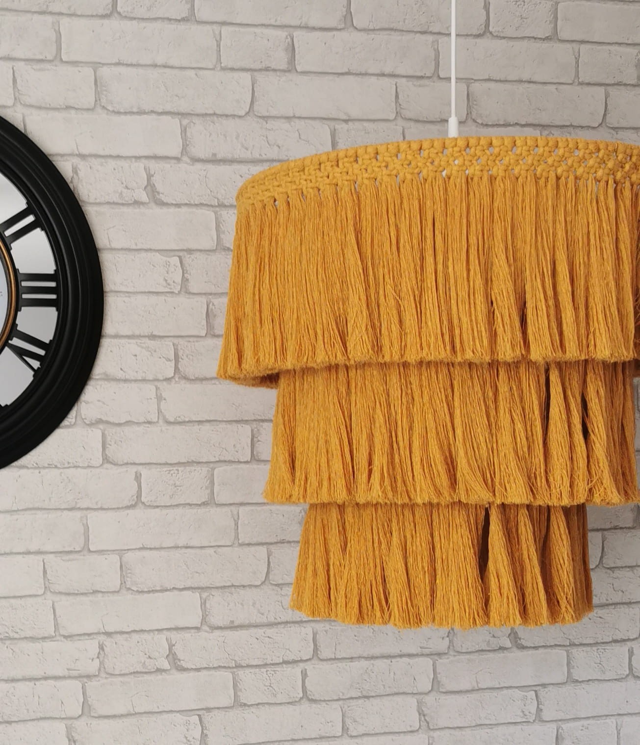 Lampa boho  abażur sznurkowy kolor musztardowy 50cm