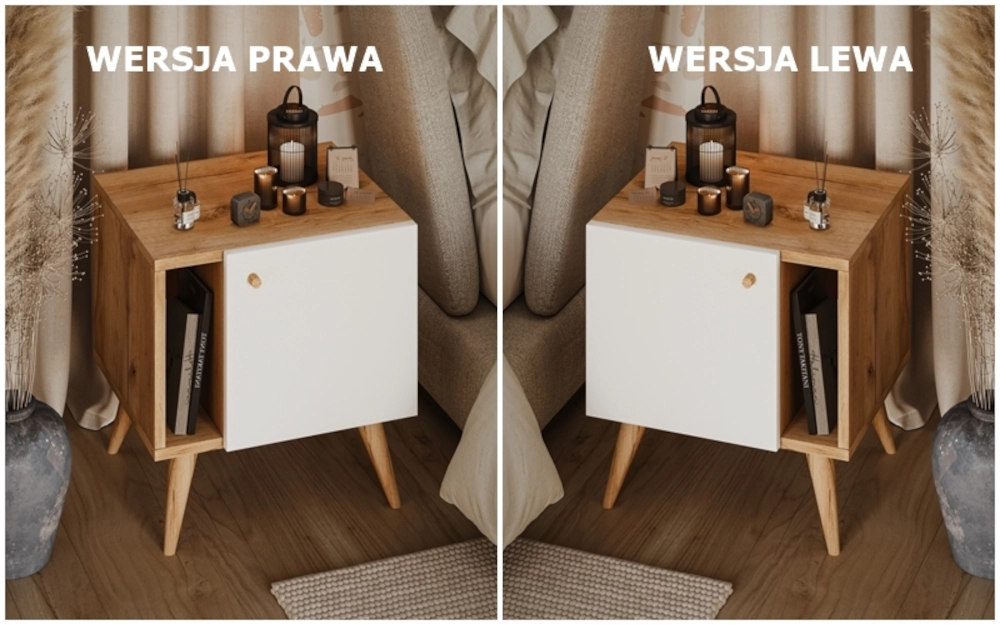 Stolik nocny, szafka nocna kolor biały / dąb