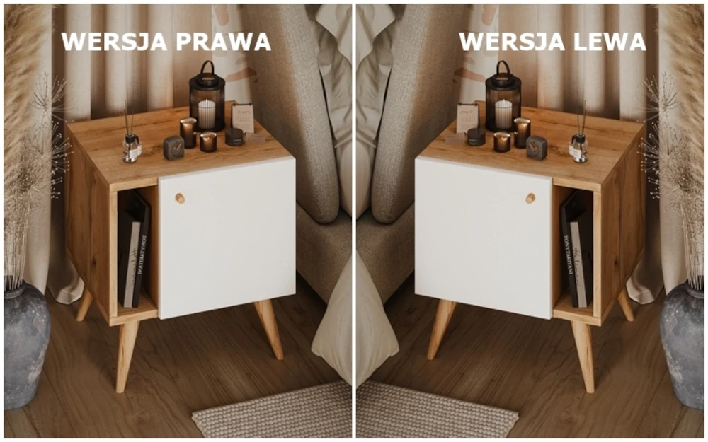 Stolik nocny, szafka nocna kolor biały / dąb