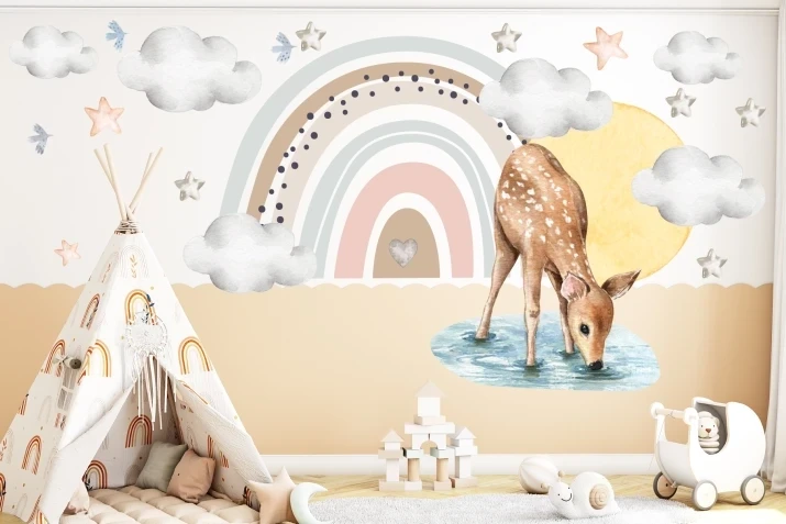 Naklejki na ścianę tęcza, naklejka sarenka