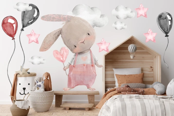 Naklejki, naklejka na ścianę królik, balony