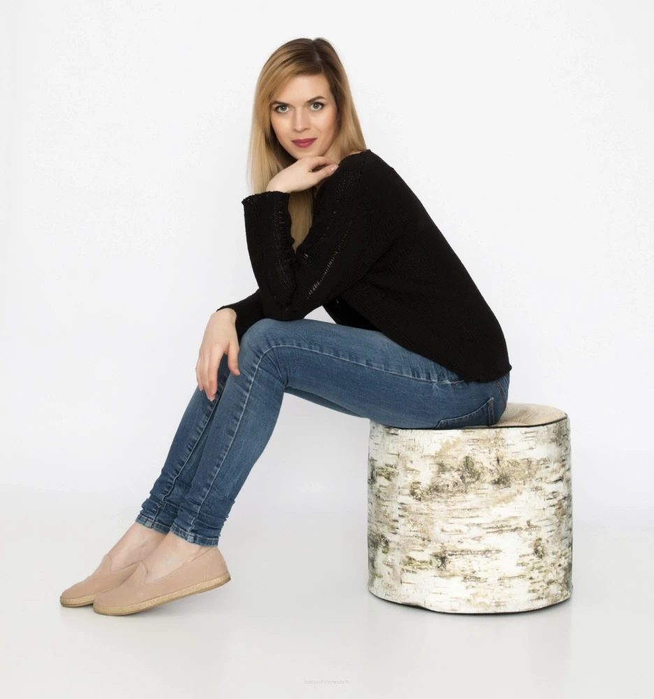 Okrągła pufa dekoracyjna walec Brzoza