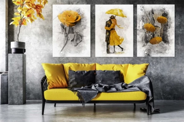Obraz na płótnie canvas tryptyk  żółty parasol