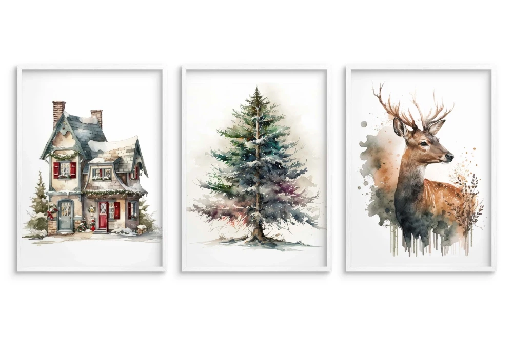 Plakaty zimowe, świąteczne bez ram