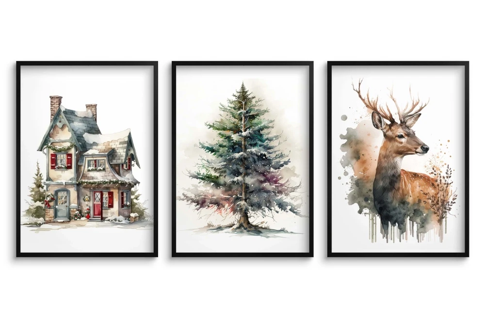 Plakaty zimowe, świąteczne bez ram