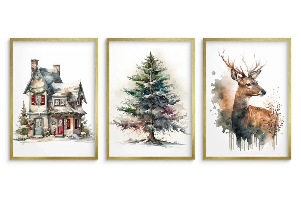 Plakaty zimowe, świąteczne bez ram