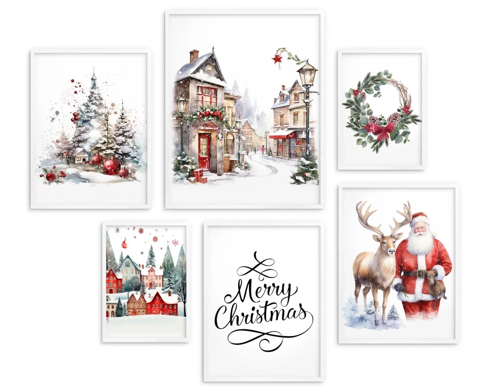 Zestaw plakatów 6 szt,  plakaty święta, Mikołaj