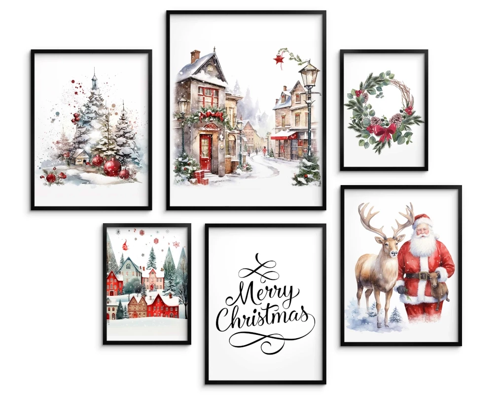 Zestaw plakatów 6 szt,  plakaty święta, Mikołaj