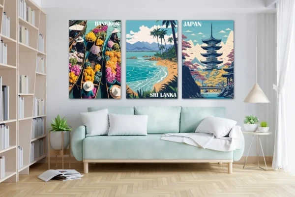 Obraz na płótnie canvas tryptyk Japan Sri Lanka Bangkok