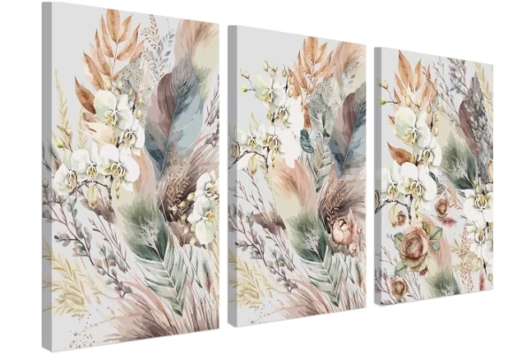 Obraz na płótnie canvas tryptyk kwiaty boho