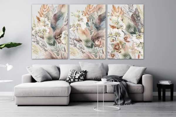 Obraz na płótnie canvas tryptyk kwiaty boho