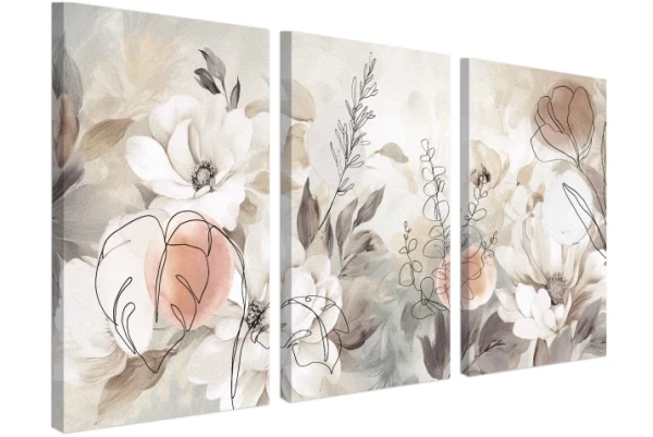 Obraz na płótnie canvas tryptyk kwiaty boho