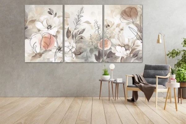Obraz na płótnie canvas tryptyk kwiaty boho