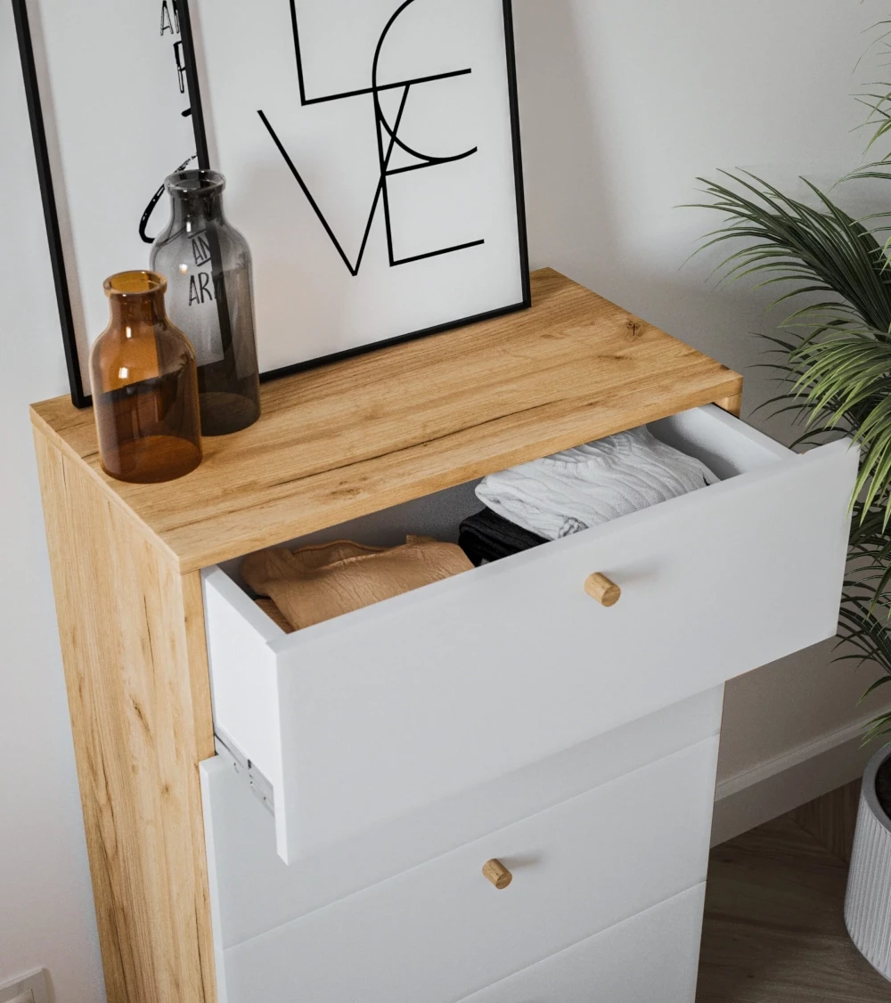 Komoda z szufladami Oulu kolor biały + dąb