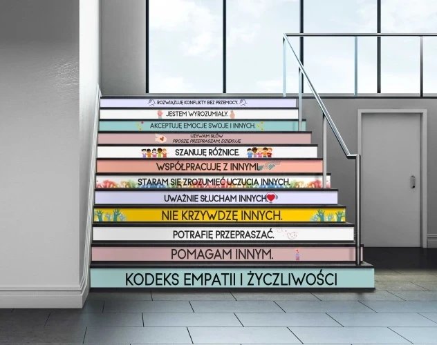 Naklejki na schody do szkoły Kodeks empatii i życzliwości.webp
