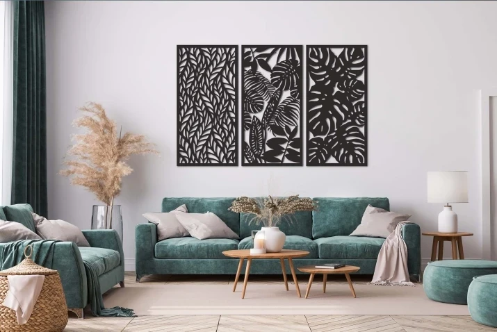 Ażurowy obraz tryptyk liście