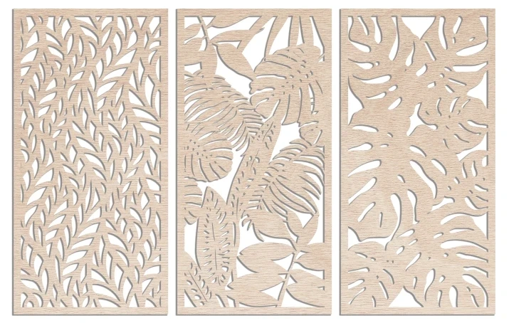 Ażurowy obraz tryptyk liście