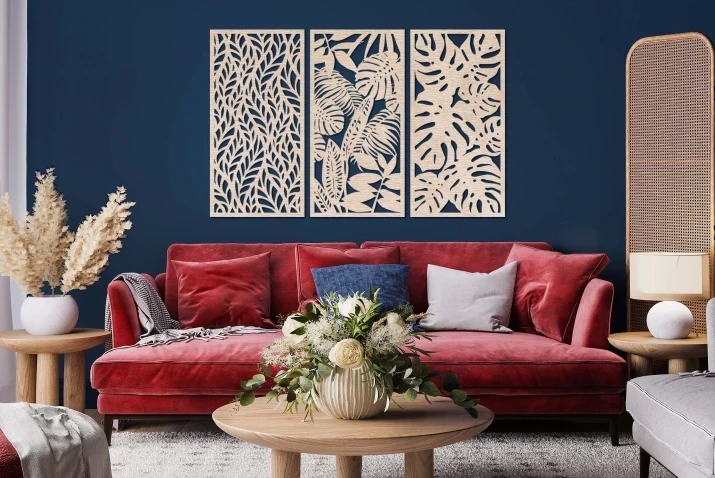 Ażurowy obraz tryptyk liście