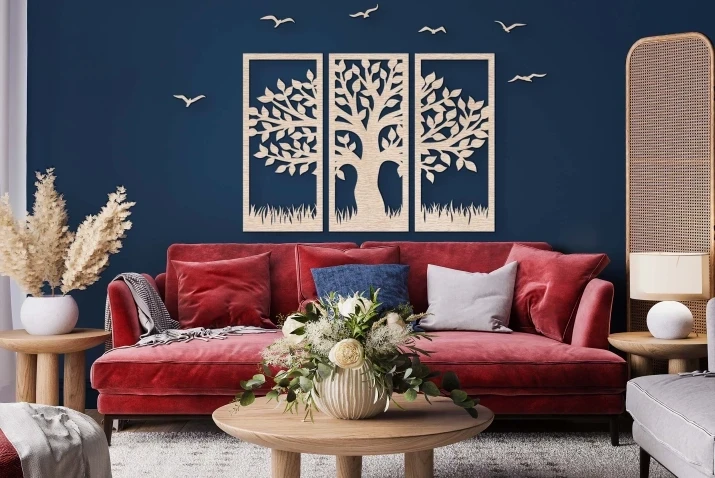 Ażurowy obraz tryptyk drzewo