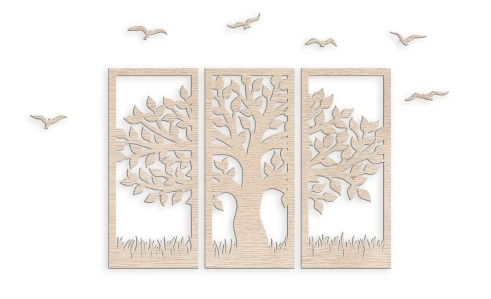 Ażurowy obraz tryptyk drzewo