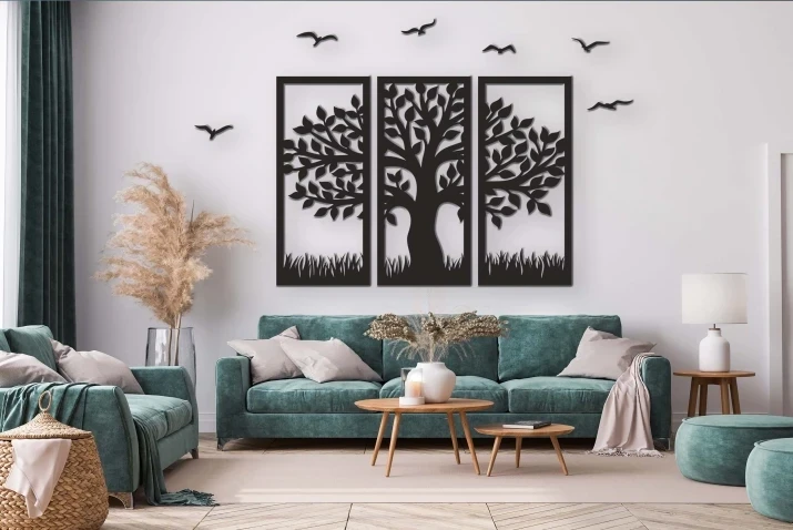 Ażurowy obraz tryptyk drzewo