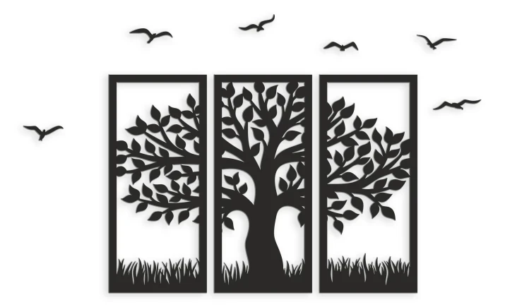 Ażurowy obraz tryptyk drzewo