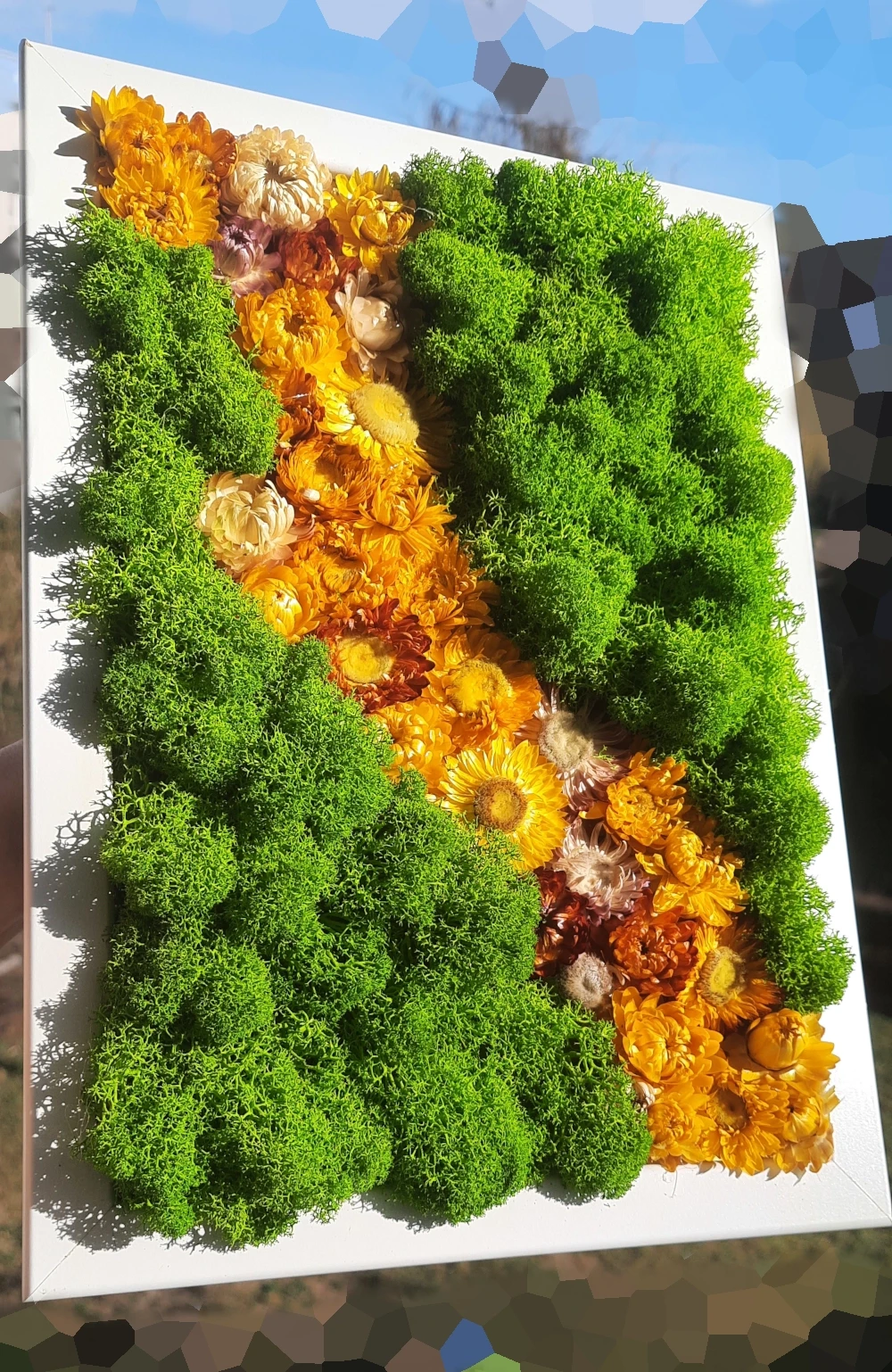 Dekoracja handmade Chrobotek reniferowy i kwiaty