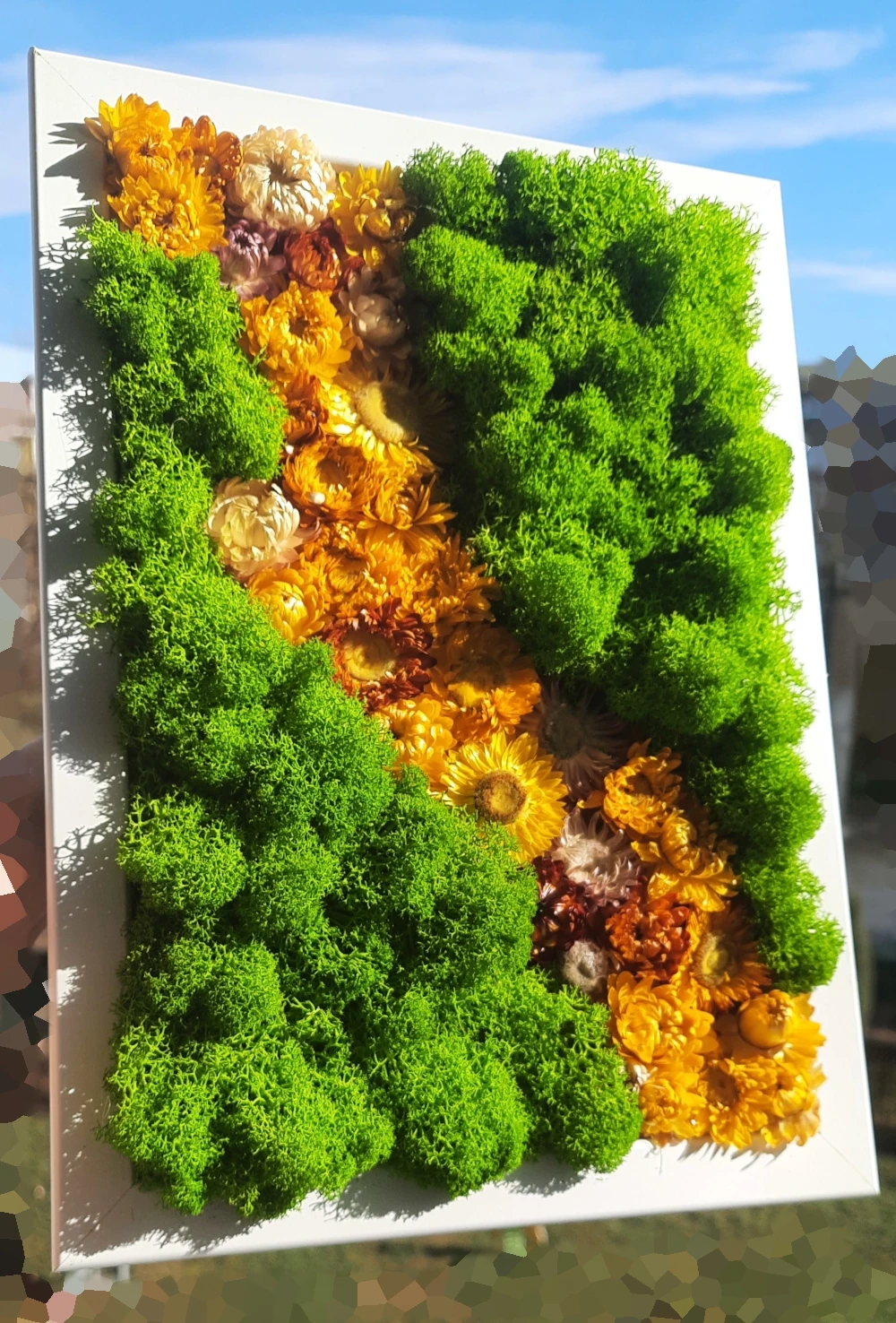 Dekoracja handmade Chrobotek reniferowy i kwiaty