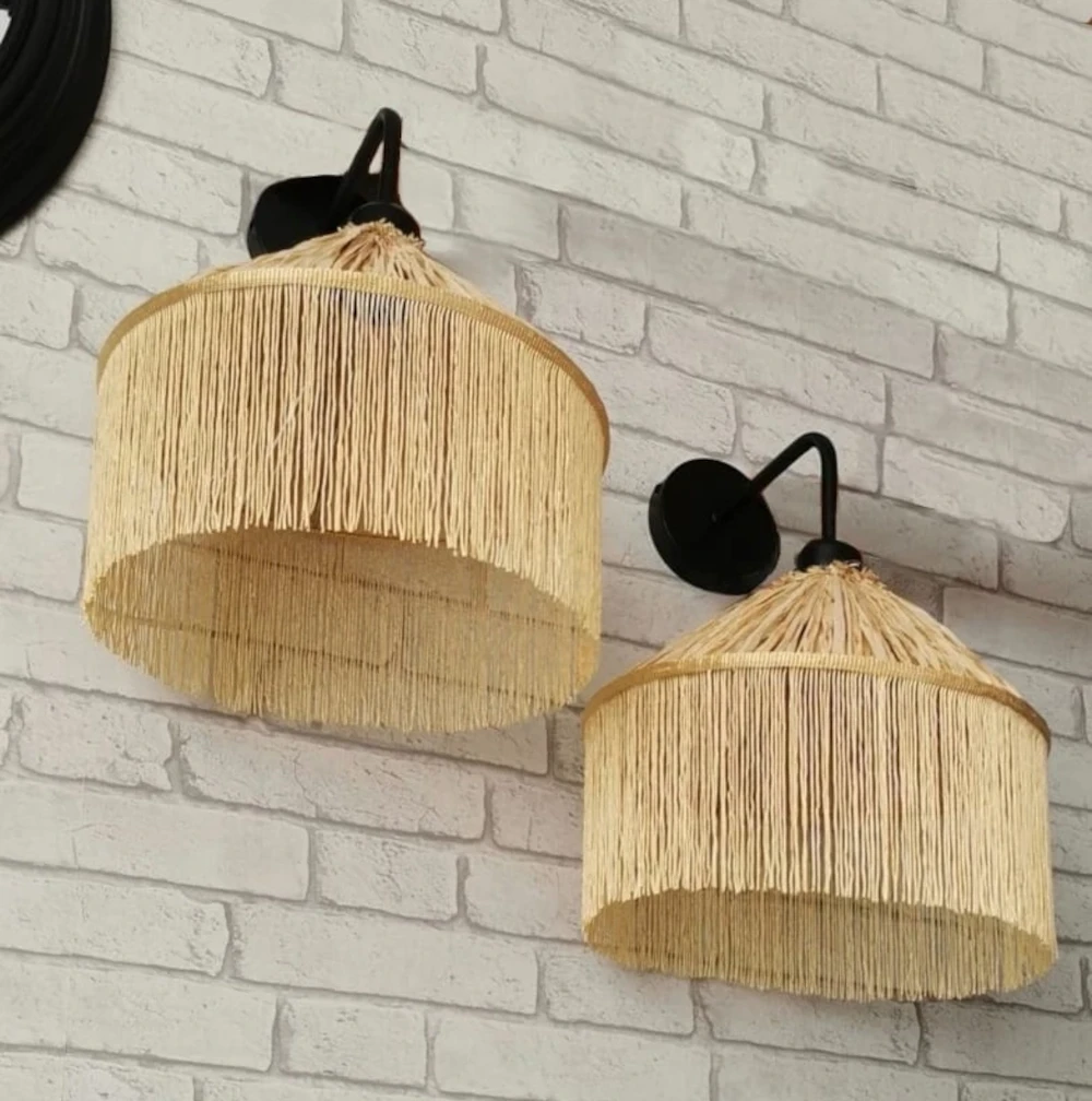 Lampa kinkiet boho -  abażur rafia 2szt