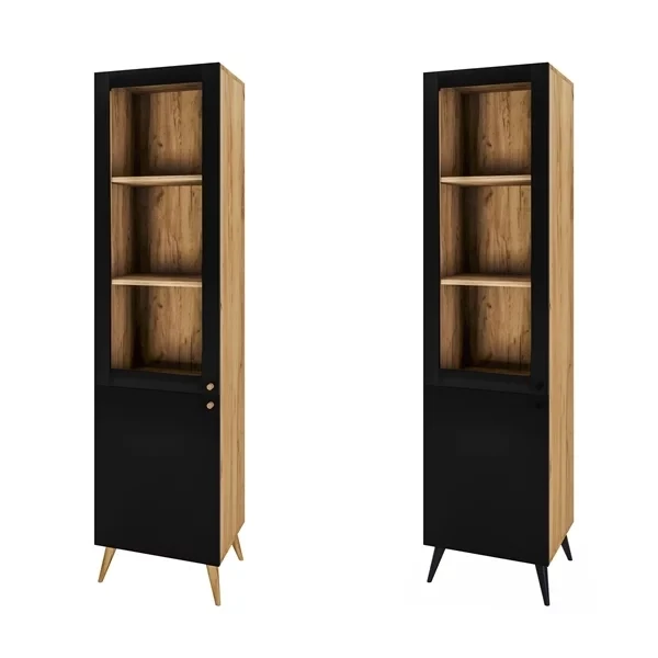 Witryna wysoka regał Koli czarny / dąb