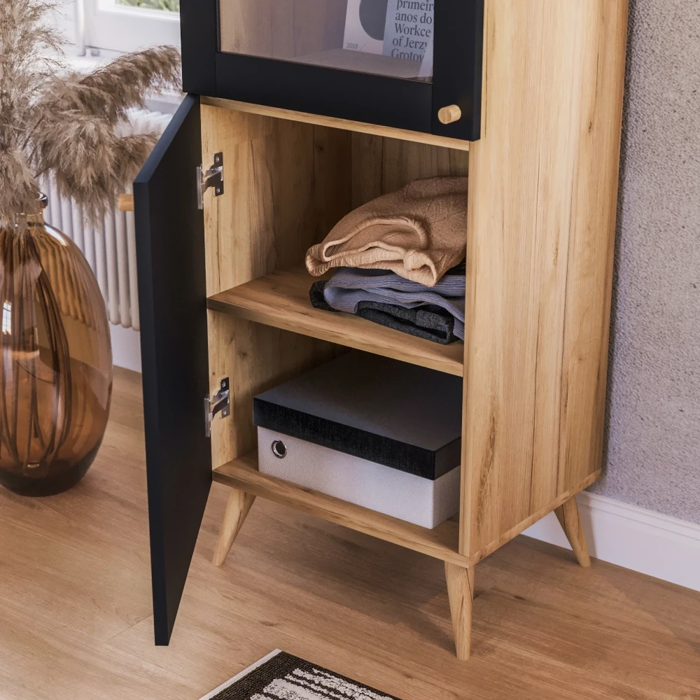 Witryna wysoka regał Koli czarny / dąb