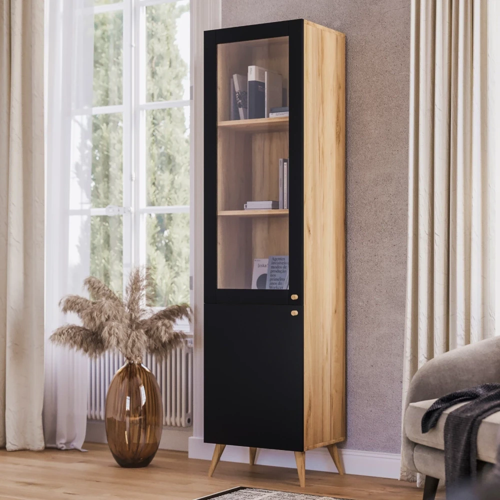 Witryna wysoka regał Koli czarny / dąb