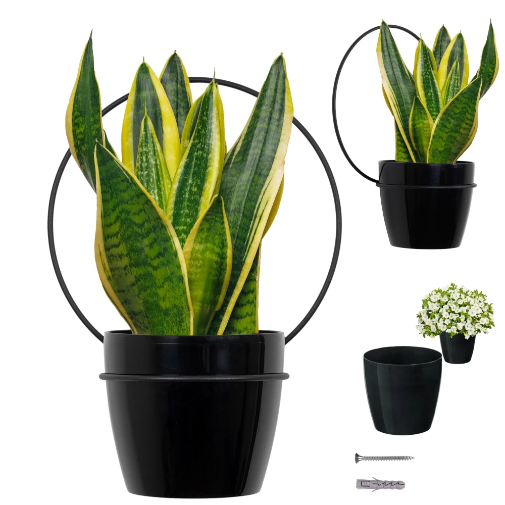 Kwietnik ścienny metalowy + osłonka czarny