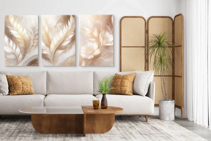 Obraz na płótnie canvas tryptyk kwiaty boho