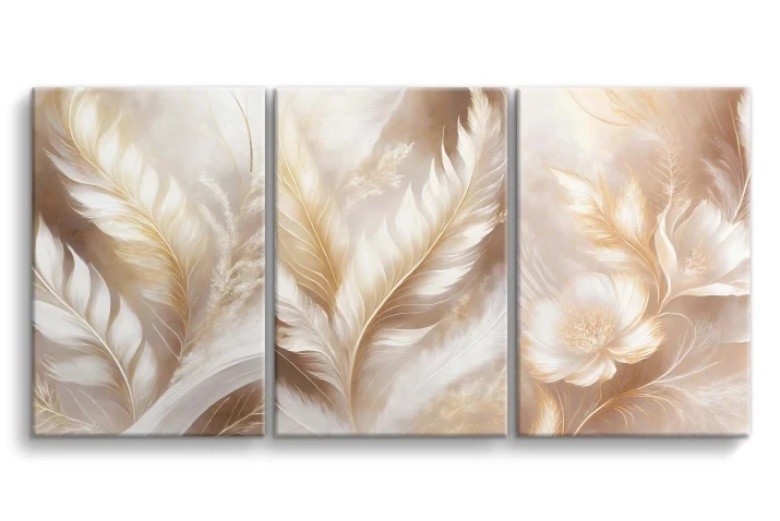 Obraz na płótnie canvas tryptyk kwiaty boho