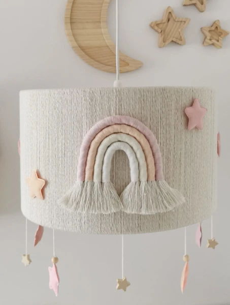 Lampa do pokoju dziecka abażur w pastelowe gwiazdki tęcza