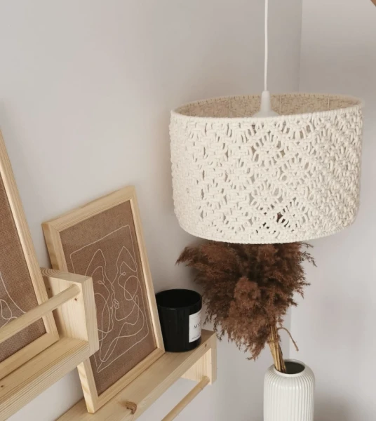 Lampa boho abażur pleciony makrama